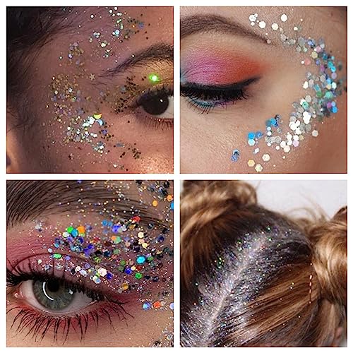 Holographic Body Glitter Gel for Body Face Hair Lip Makeup, Sparkling Glitter Long-Lasting Waterproof Liquid Sequins for Women Girls Perfect for Music Festival Halloween Concerts Art Party(04)