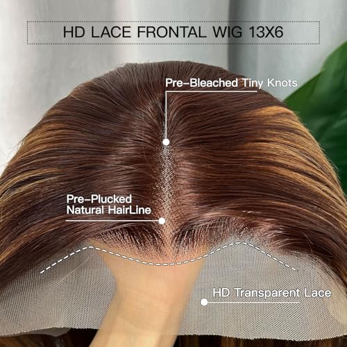 IWISH Ombre Lace Front Wig Human Hair 26 Inches 200% Density 13x6 Straight Highlight Lace Frontal Human Hair Wigs P4/27 Colored Wigs for Women