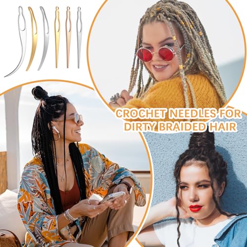 Bewudy 6 Pcs Interlocking Tool for Locs, Interlocking Dreadlock Tool, Sisterlock Retighten Tool, Crochet Needle for Maintaining Your Dreadlocks Hair Extensions Styling Tools