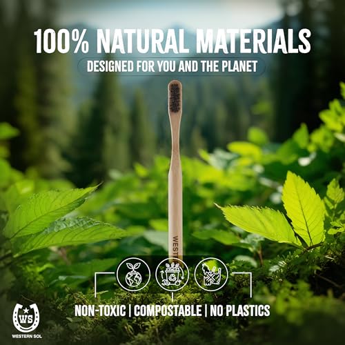 Western SOL Horse Bristle Bamboo Toothbrushes (4-Pack) ? Luxury Toothbrush - Plastic-Free, Biodegradable, Eco-Friendly ? No Chemicals