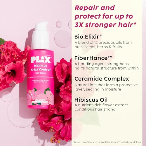PLIX - THE PLANT FIX Hibiscus Frizz Control Hair Serum 50ml + Bond Repair Shampoo 200ml + Conditioner 175ml | Protects & Smoothes Frizzy Hair| 3x Strength with Fiberhance