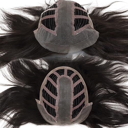 14inch Long Hair Replacement System for Mens Toupee 100% European Virgin Human Hair Pieces Lace Front Man Wigs Men Hairpieces 10x8inches (Natural Black Color, Straight)