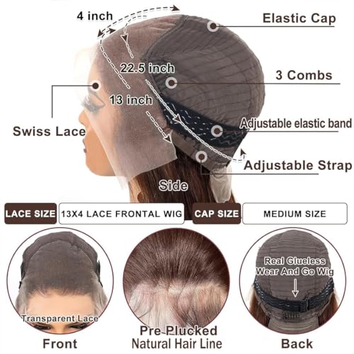 Chocolate Brown Wigs Human Hair Pre Plucked Brazilian Unprocessed Straight 13x4 HD Lace Frontal Wigs with Baby Hair Colored Glueless Wigs for Women (Chocolate Brown,28 Inch)