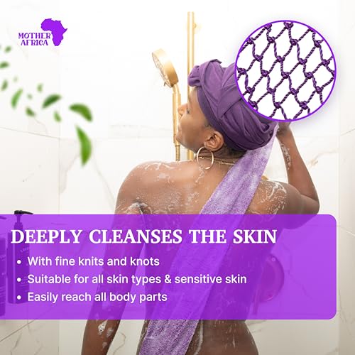 Mother Africa African Net Sponge With Handles Black Owned 3 Pack African Exfoliating Bath Sponge for Shower Washcloth Loofah Knots Gentle Deep Cleansing Back Authentic Scrubber Face & Body Men & Women