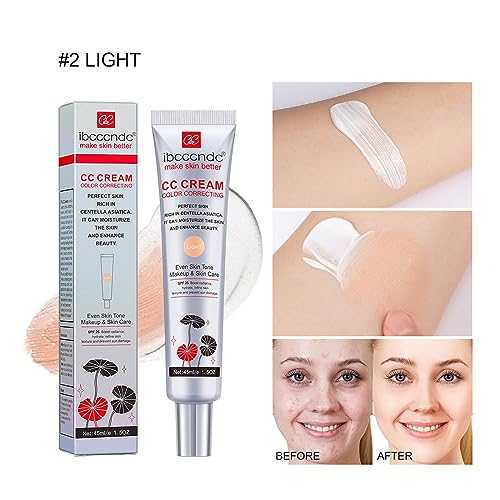 Color Correcting CC Cream,Hydrating CC Cream Foundation with Centella Asiatica Multi-Purpose Pre-makeup Primer Moisturizing Facial Concealer Sunscreen Full-Coverage CC Cream with SPF 25 (light)