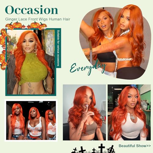 30 Inch 13x4 Ginger Lace Front Wigs Human Hair Pre Plucked Ginger Body Wave Human Hair Wig 200 Density Orange HD Lace Frontal Wigs For Women Color Wigs Human Hair