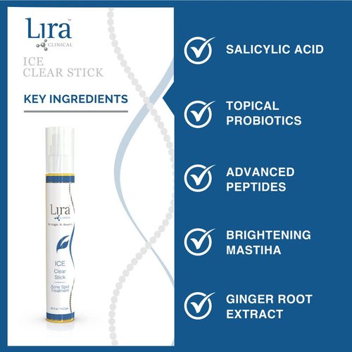 Lira Clinical ICE Clear Stick - On-the-Go Acne Spot Treatment Stick Infused with Salicylic Acid & Collagen Peptides - Quick Fix Pimple Stick to Combat Breakouts & Reduce Redness - 0.5 fl oz