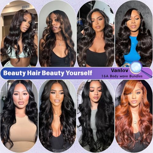 Vanlov 16A Body Wave Human Hair Bundles (18 20 22) Brazilian Remy Hair 3 Bundles Body Wave Bundles Human Hair Extension Natural Black Bundles