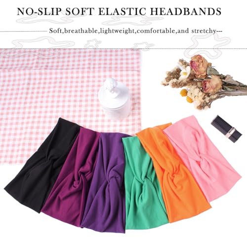 Kachanaa 6 Pack Elastic Fashion Non-slip Workout Headbands for Women Knot Floral Printed Hair Band Scarf Turban for Yoga Outdoor Sport Sweat Wicking Accessories