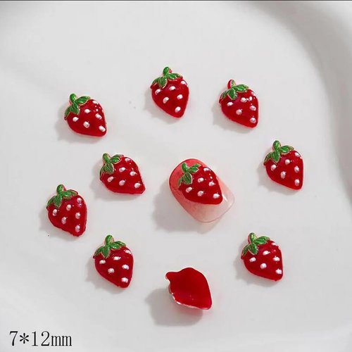 50pcs Nail Charms Accessories Cute Strawberry for Spring Summer Season Manicure Decoration Kawaii Nail Rhinestones Fruit Gems Charms Shoes