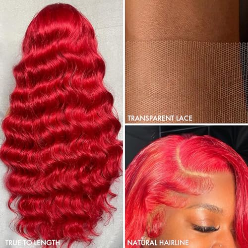 ELISHEVA Red Lace Front Wigs Human Hair Pre Plucked 30 Inch 16A 13x4 Red Wig Human Hair 200% Density Red HD Body Wave Lace Front Wigs Colored Glueless Frontal Wigs