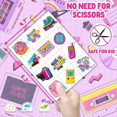 72PCS 80s, 90s Party Set - 48PCS Temporary Tattoos & 24PCS Slap Bracelets - Retro-Themed Birthday Supplies, Baby Shower Gifts, Classroom Rewards & Party Decor for Kids (Boys & Girls)