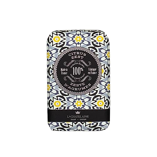 La Chatelaine Soap Supply Tin Gift Set |Unisex, Men, Women| Plant-based shea butter bar soaps | Made in France | Natural and Organic | Large soap bars | Set of 6, 8.8 oz./250g bars - Red Mosaic
