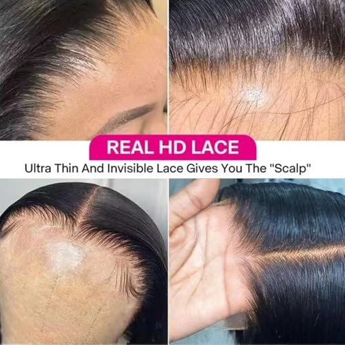 Blunt Cut Bob Wig Brazilian Hair Straight Bob Natura Color Lace Front Human Hair Wig Pre Plucked Pixie Cut Short Bob Virgin Hair 13x6 HD Transparent Invisible Lace Wig 150% Density 8inch