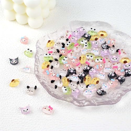 80Pcs Kawaii Nail Charms Set, 3D Cartoon Colorful Nails Accessories for DIY Nail Art, Y2k Resin Rhinestones Nail Decorations (80P)