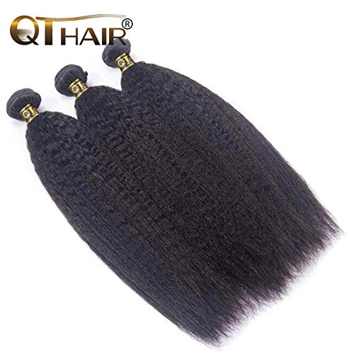 QTHAIR 16A Brazilian Kinky Straight (20 22 24inch) Yaki Straight Human Hair 3 Bundles 100% Unprocessed Brazilian Virgin Human Hair Bundles Natural Color