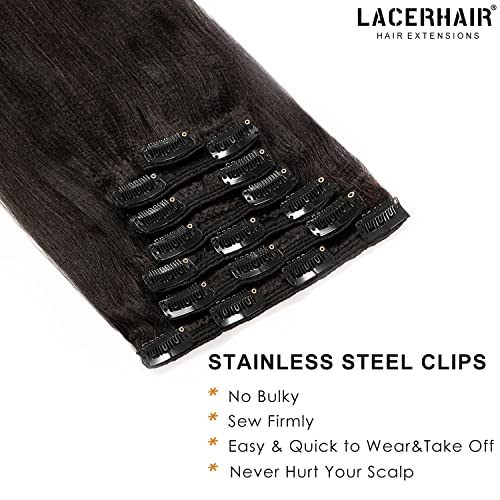 Lacer Light Yaki Straight Clip in Hair Extensions, Natural Black Color Remy Human Hair Clip in Extensions for Black Women Relaxed Hair 120G 7Pieces 12 inch