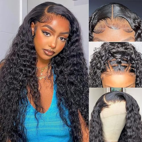 24 Inch 5x5 Lace Front?Wigs Human Hair Pre Plucked 150% Density Water Wave Glueless Lace Frontal?Wigs Human Hair for Women 5x5 Brazilian Virgin HD Lace Closure Human Hair Wigs with Baby Hair
