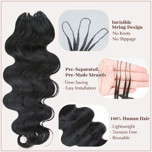 Body Wave Feather Crochet Braid Human Hair Extensions Knotless Pre-Separated Crochet Hair Extensions Human Hair Natural Color 20inch 120g
