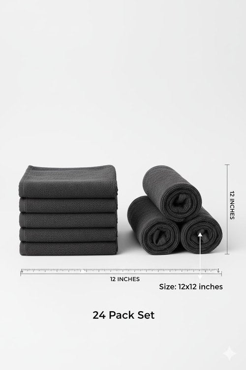 BIOLINEN Cotton Washcloth Towel Set, 12"x12", Pack of 24, Ultra Soft, 100% Cotton, Multi-Purpose Rags (Grey, 12 x 12-24 Pack)