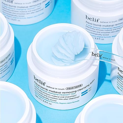 belif Aqua Bomb Cleansing Balm Makeup Remover, Hydrate & Deep Cleanse in 1 Step, No Mess Clean Up, Melt Away Makeup & SPF, Balm to Oil Cleanser Formula, No Oily Residue, Korean Skin Care