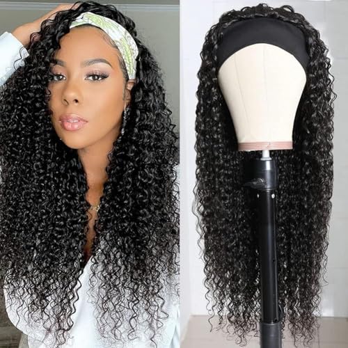 Smoothair Headband Wig Human Hair Kinky Curly Headband Wigs for Black Women Human Hair Wigs Glueless 28 Inch None Lace Front Wigs 150% Density (No Mixed)