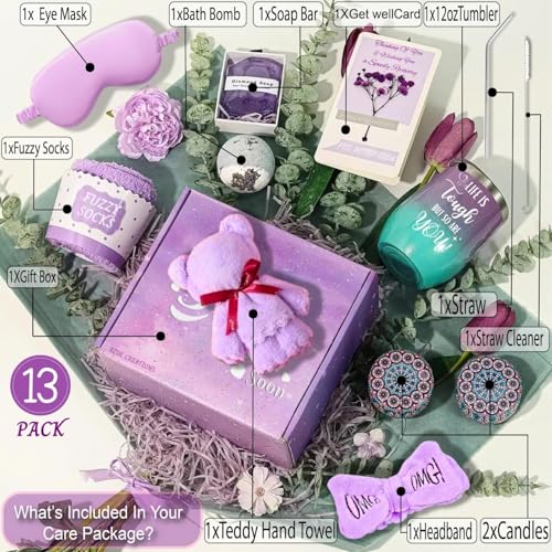 Lavender Get Well Gifts for Women Feel Better Gifts Baskets for Women After Surgery Cancer Care Gifts for Friend Sick Chemo Care Package Encouraging Pamper Comfort Wellness Box For Her