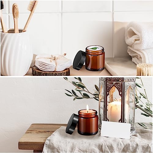 Norme 24 Pcs 4 oz Glass Jars with Lids Leakproof Round Airtight Empty Cosmetic Jars with Inner Liners Lid for Storing Lotions Powder Ointments Candle Making Tins (Black,Amber)