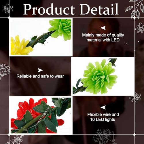 Yunsailing 64 Pcs Halloween Light up Flower Crown LED Glow Party Headband Girl Headpiece Glowing Floral Headdress(Cute)
