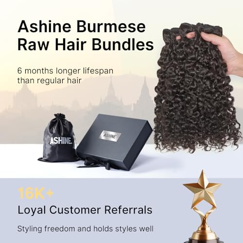 ASHINE Burmese Raw Human Hair Bundles ? Tight Curly Unprocessed 100% Human Hair Single Bundle 16 Inch, Minimal Shedding Natural Black