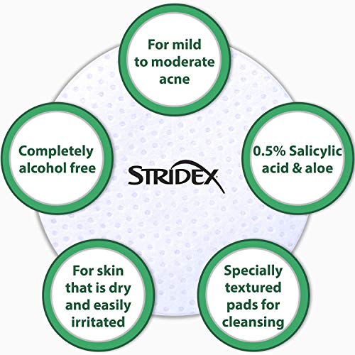 Stridex Sensitive Medicated Acne Pads, 90 Count, Pack of 3 - Alcohol-Free Face Pads, Facial Cleansing Wipes, Mild to Moderate Acne Treatment, Smooth Application