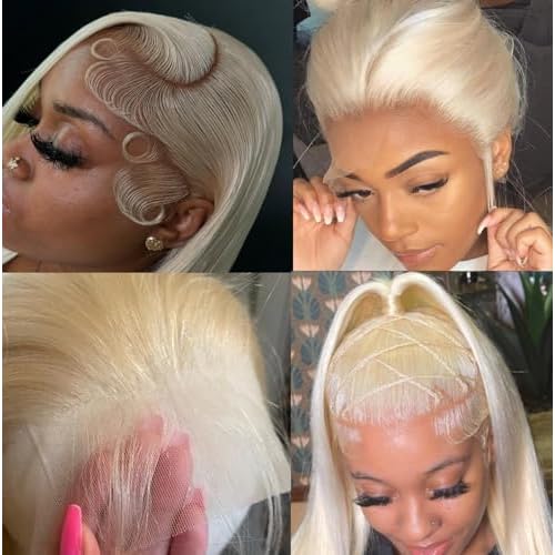 SIYUSI 32Inch 613 Lace Front Wig Human Hair,13x4 HD Transparent Lace, 200% Density Straight Brazilian Blonde Wig, Pre-Plucked with Baby Hair