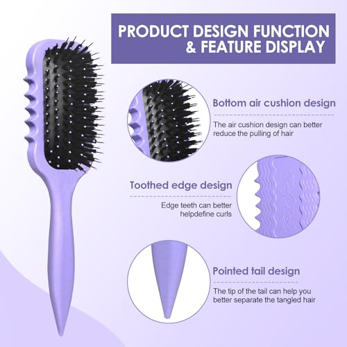 Curl Defining Brush ? Curly Hair Brush for Wet or Dry Use ? Detangles Knots, Reduces Frizz ? Styling Tool for All Hair Types, Unisex(Purple)