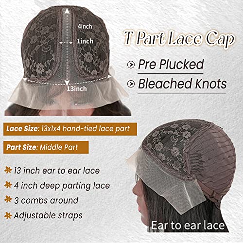 Brown Highlights Pre Plucked Lace Frontal Wigs Real Human Hair Wig Natural Hairline with Baby Hair 18 Inch Thicken Colored Ombre Balayage Brazilian Virgin Human Hair Lace Front Wig with Dark Roots
