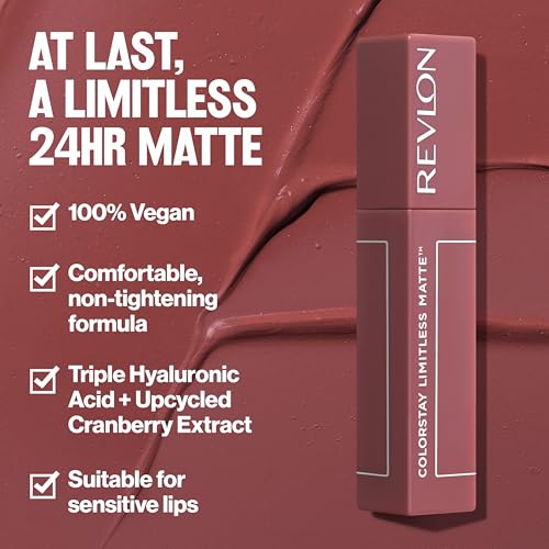 Revlon ColorStay Limitless Matte Liquid Lipstick, Vegan Formula, No-Budge, Longwear Lip Color, Long Lasting, Lightweight/Comfortable, Waterproof, 010 Top Talent, 0.17 fl oz