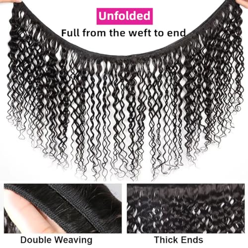 Water Wave Bundles with Closure 12A Unprocessed Brazilian Virgin Human Hair(18 20 22 24+16,Free Part) Bundles and Closure Ocean Wave Human Hair Bundles with 4x4 Lace Closure Natural Color