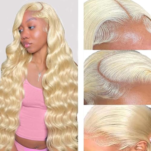 613 Lace Front Wig Human Hair 13x4 HD Transparent Blonde Lace Front Wigs Human Hair 28inch Blonde Body Wave Lace Front Wigs Human Hair Pre Plucked Glueless Blonde Wig Human Hair 180% Density