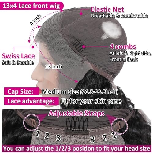 13x4 Deep Wave Lace Front Wigs Human Hair 28 Inch HD Transparent Human Hair Lace Frontal Wigs for Women 200% Density Deep Curly Lace Front Wigs with Baby Hair Pre Plucked Glueless Deep Wave Wig