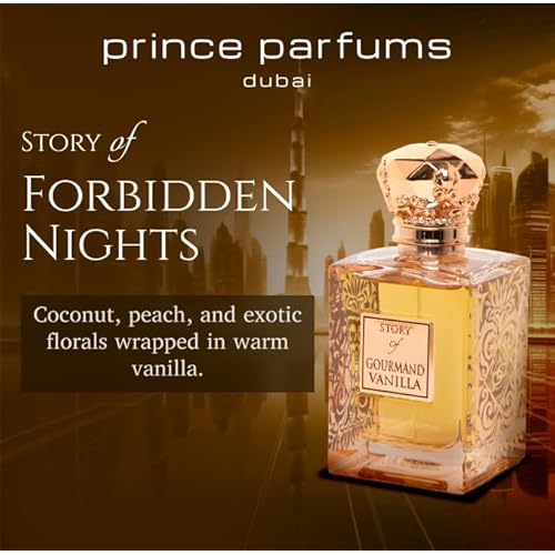 Prince Parfums Dubai ? Story of Gourmand Vanilla ? Women¡¯s Extrait de Parfum 3.4 Ounces ? Luxury Perfume with Coconut, Peach, Tiare Flower & Vanilla ? Romantic, Sweet & Long Lasting Fragrance