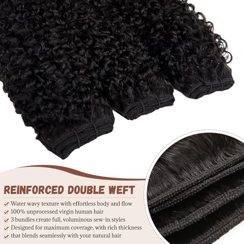 Burmese Bundles Human Hair Water Wave 1 Bundle Real 15A Wet And Wavy Unprocessed Virgin Remy 100% Human Hair Extensions Deep Curly Weaves Long Lifespan Extra Thick Natural Black 12inch