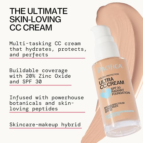 Pacifica Ultra CC Cream Radiant Foundation SPF 17 - Warm-Light ? Medium Coverage Color Correcting Cream, Dewy Finish, Mineral SPF, 1 oz