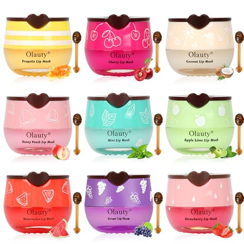 9 PCS Bee Lip Balm Lip Mask Honey Pot, Honey Lip Balm Bulk Lip Sleeping Mask Nourishing Overnight Lip Treatment, Lip Moisturizer Balm with Stick, Hydrating & Preventing Dry, Cracked Lips, Lip Scrubs