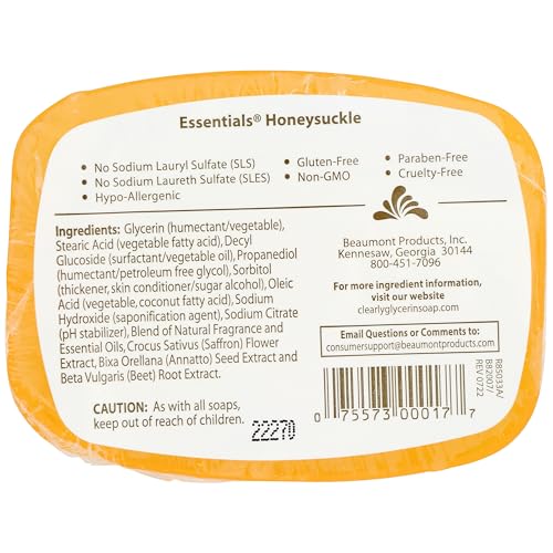 Clearly Natural Essentials Glycerin Bar Soap, Honeysuckle, 4 Ounce, Pack of 12 (Packaging May Vary)