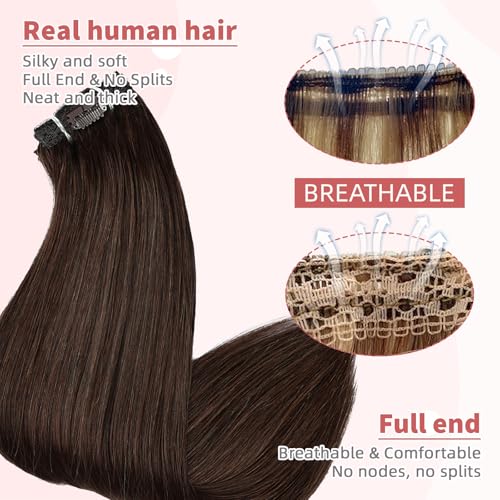 human hair clip in extensions,Soft&Natural 120g 7pcs hair extensions real human hair clip insHair (14 Inch, #4 chocolate brown)