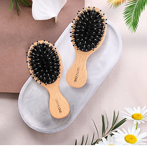 URTHEONE 6 Pcs Hair Brush Mini Boar Bristle Hairbrush, Pocket Travel Small Paddle Hair Brush for Men Women Kids Thick Curly Thin Long Short Wet or Dry Hair Detangle Massage Add Shine