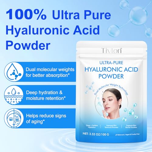 Hyaluronic Acid Powder, Pure Hyaluronic Acid Powder for Skin & Face, Cosmetic Grade, Low Molecular Weight, Water-Soluble DIY Facial Serum for Face Hydration & Moisture (1PCS)