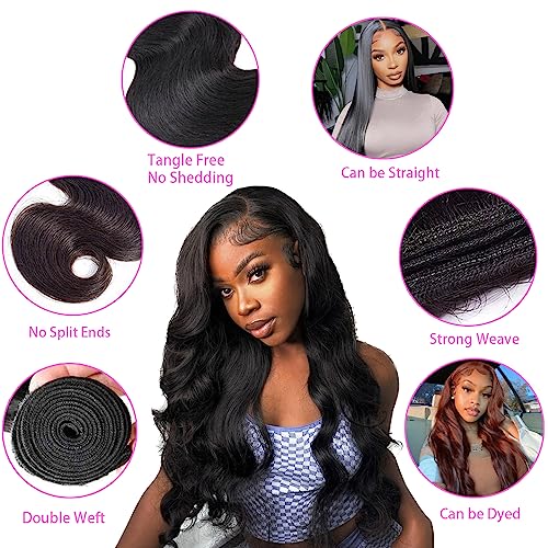 Body Wave 4 Bundles with Closure 100% Unprocessed Brazilian Body Wave Human Hair Weave with 4x4 Free Part Lace Closure Natural Color (18 20 22 24+16 Inch)