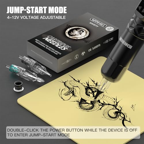Wormhole Tattoo Kit Wireless Tattoo Gun Kit 20 Pcs Cartridge Needles Professional Tattoo Machine Kit Tattoo Practice Pen for Beginners Rotary Tattoo Machines WTK375