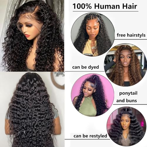 Washasha 24 Inch Water Wave Lace Front Wigs Human Hair 13x6 HD Lace Frontal Wig Human Hair Pre Plucked with Baby Hair 200 Density Deep Part Curly Wig for Women