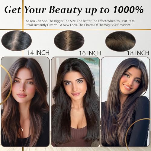 Hair Toppers for Women Real Human Hair, 360¡Æ 3D Human with Thinning Upgrade Middle Part Clip in Bangs Topper Hair Pieces for Women Daily(Medium Dark Brown, 18 Inch-3D-Side)
